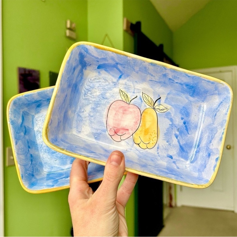 Vintage Farmhouse Fruit Apple Pear Loaf Pan Set of 2 Bakeware Kitchenware - Picture 2 of 12